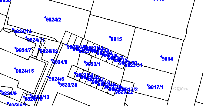 Parcela st. 9823/8 v KÚ Plzeň, Katastrální mapa