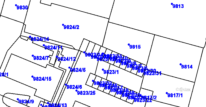 Parcela st. 9823/11 v KÚ Plzeň, Katastrální mapa