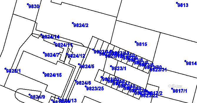 Parcela st. 9823/13 v KÚ Plzeň, Katastrální mapa