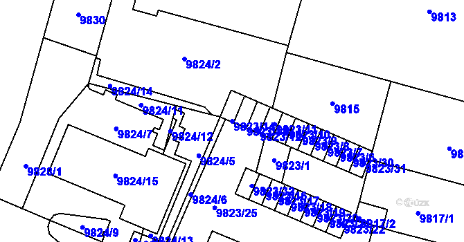 Parcela st. 9823/14 v KÚ Plzeň, Katastrální mapa