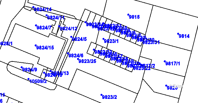 Parcela st. 9823/16 v KÚ Plzeň, Katastrální mapa