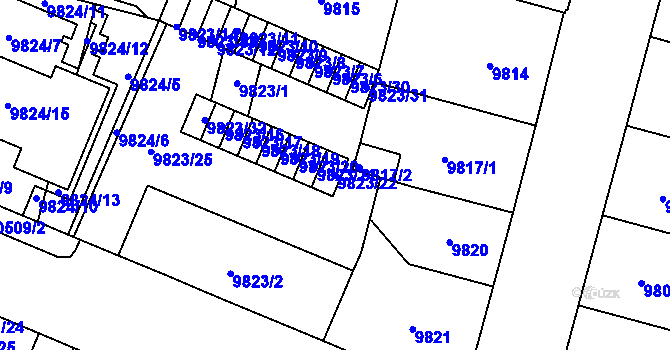 Parcela st. 9823/22 v KÚ Plzeň, Katastrální mapa