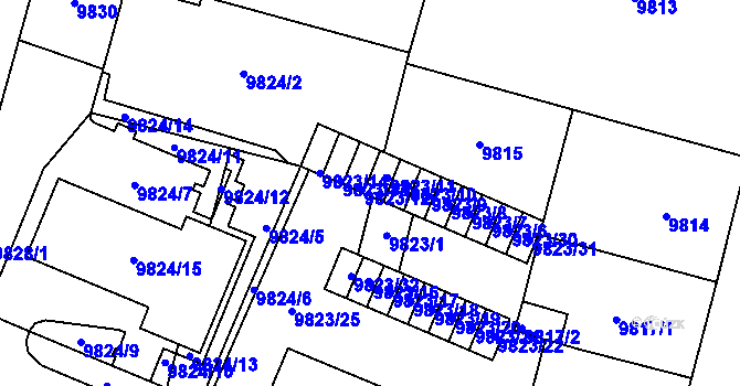 Parcela st. 9823/35 v KÚ Plzeň, Katastrální mapa