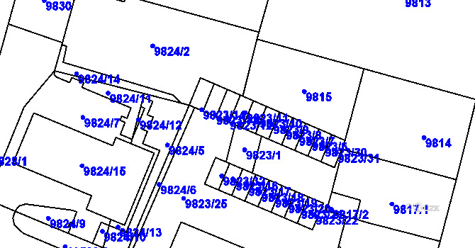 Parcela st. 9823/36 v KÚ Plzeň, Katastrální mapa