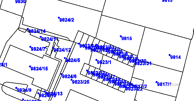 Parcela st. 9823/37 v KÚ Plzeň, Katastrální mapa