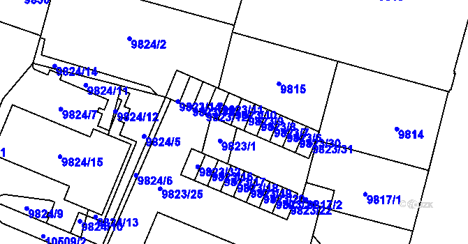 Parcela st. 9823/38 v KÚ Plzeň, Katastrální mapa