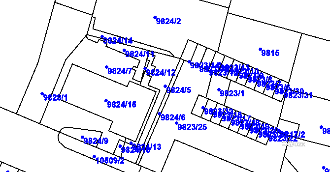 Parcela st. 9824/5 v KÚ Plzeň, Katastrální mapa