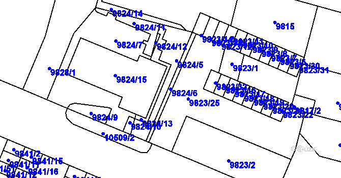 Parcela st. 9824/6 v KÚ Plzeň, Katastrální mapa