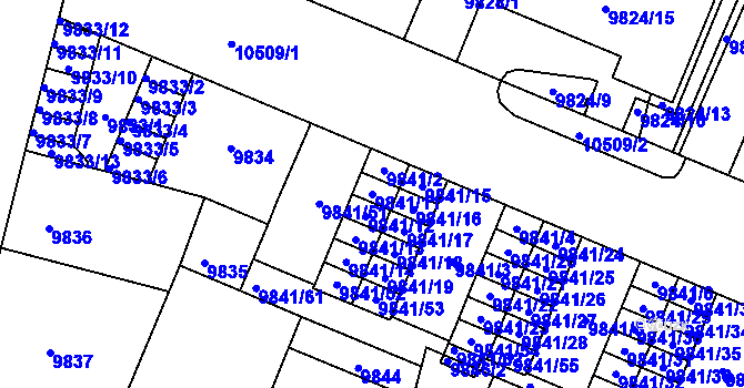 Parcela st. 9841/11 v KÚ Plzeň, Katastrální mapa
