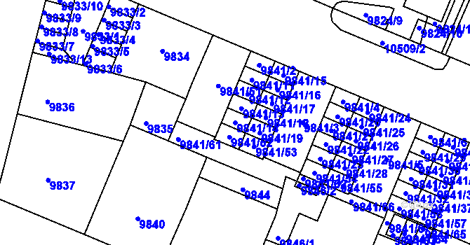 Parcela st. 9841/14 v KÚ Plzeň, Katastrální mapa
