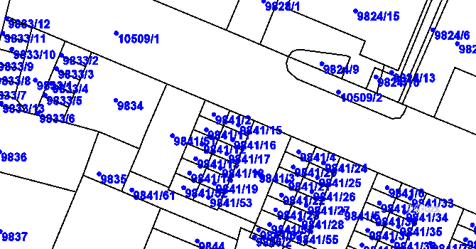 Parcela st. 9841/15 v KÚ Plzeň, Katastrální mapa