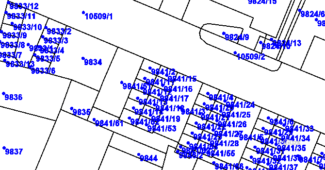 Parcela st. 9841/16 v KÚ Plzeň, Katastrální mapa
