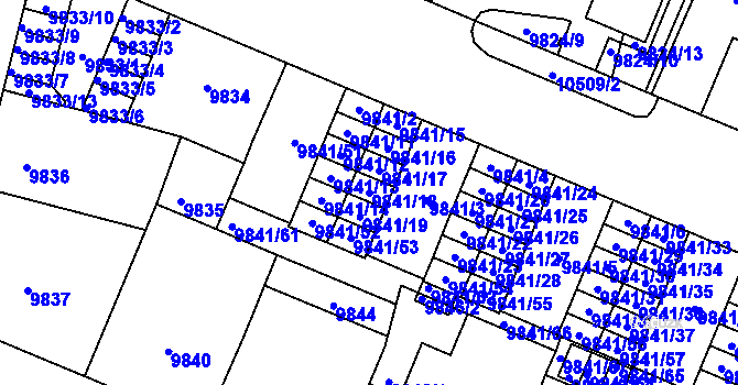Parcela st. 9841/18 v KÚ Plzeň, Katastrální mapa