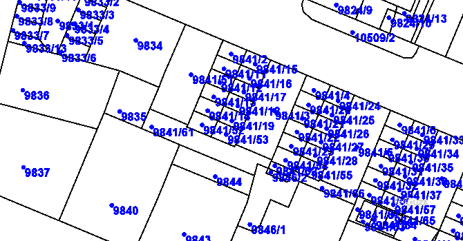 Parcela st. 9841/19 v KÚ Plzeň, Katastrální mapa