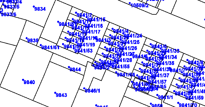 Parcela st. 9841/23 v KÚ Plzeň, Katastrální mapa