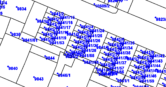 Parcela st. 9841/27 v KÚ Plzeň, Katastrální mapa