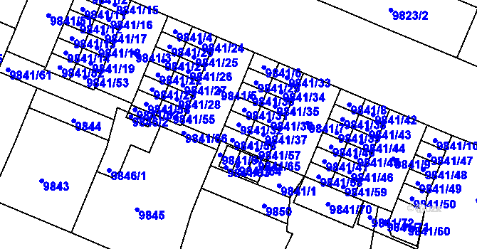 Parcela st. 9841/32 v KÚ Plzeň, Katastrální mapa