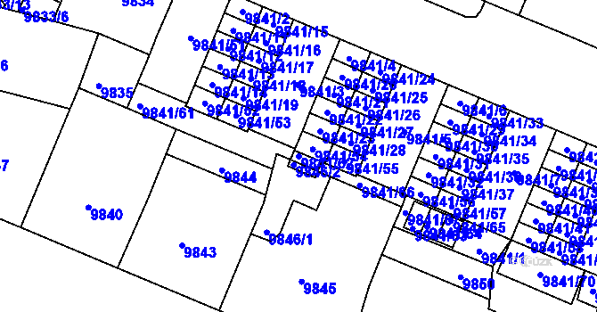 Parcela st. 9841/62 v KÚ Plzeň, Katastrální mapa