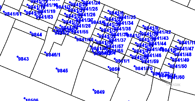 Parcela st. 9841/64 v KÚ Plzeň, Katastrální mapa