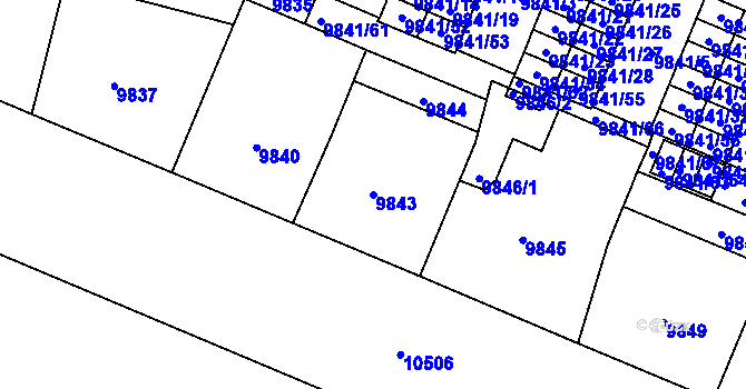 Parcela st. 9843 v KÚ Plzeň, Katastrální mapa