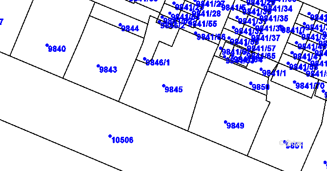 Parcela st. 9845 v KÚ Plzeň, Katastrální mapa
