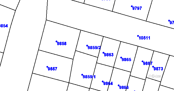 Parcela st. 9859/2 v KÚ Plzeň, Katastrální mapa