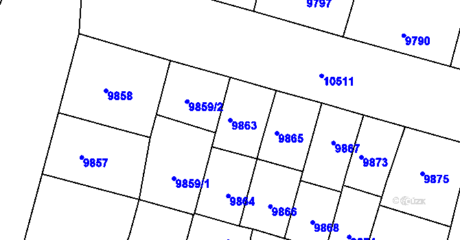 Parcela st. 9863 v KÚ Plzeň, Katastrální mapa