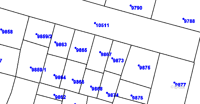 Parcela st. 9867 v KÚ Plzeň, Katastrální mapa