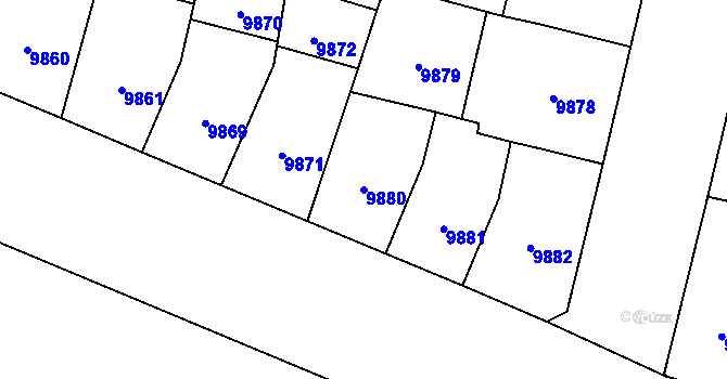 Parcela st. 9880 v KÚ Plzeň, Katastrální mapa