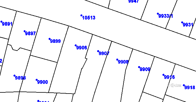 Parcela st. 9907 v KÚ Plzeň, Katastrální mapa