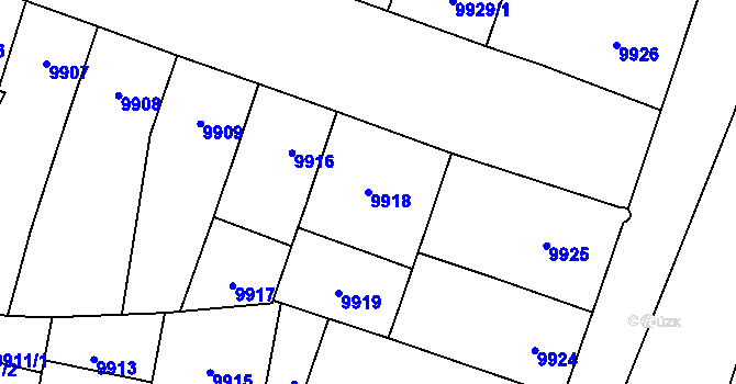 Parcela st. 9918 v KÚ Plzeň, Katastrální mapa
