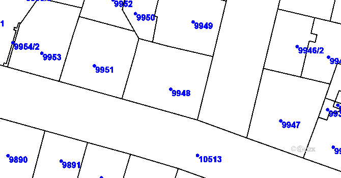 Parcela st. 9948 v KÚ Plzeň, Katastrální mapa