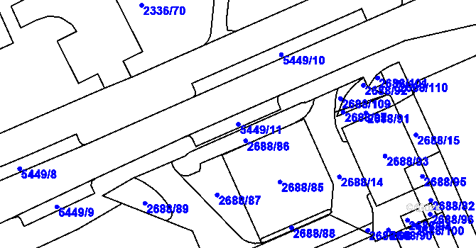 Parcela st. 5449/11 v KÚ Plzeň, Katastrální mapa