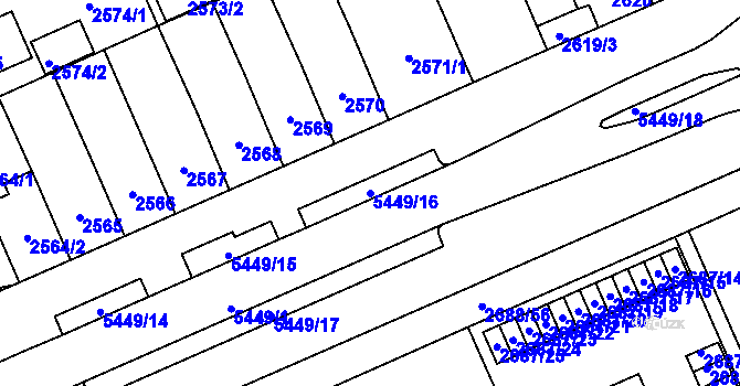 Parcela st. 5449/16 v KÚ Plzeň, Katastrální mapa