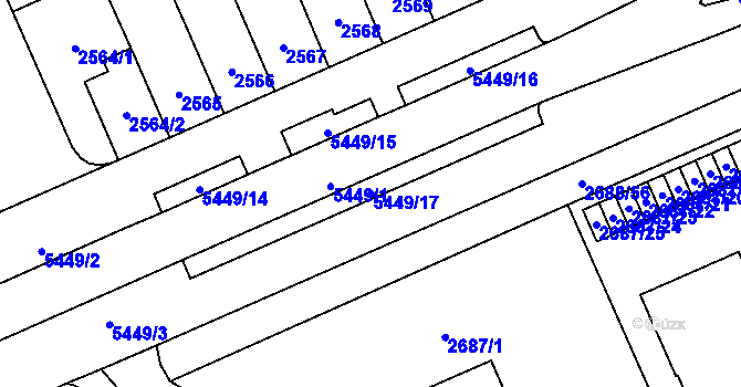 Parcela st. 5449/17 v KÚ Plzeň, Katastrální mapa