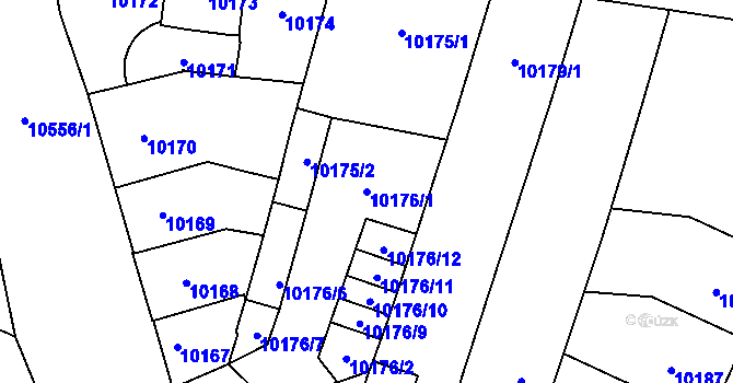 Parcela st. 10176/1 v KÚ Plzeň, Katastrální mapa