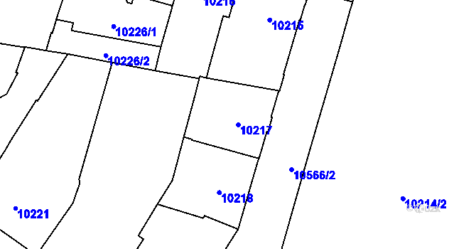 Parcela st. 10217 v KÚ Plzeň, Katastrální mapa