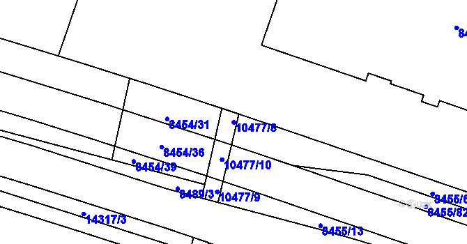 Parcela st. 10477/8 v KÚ Plzeň, Katastrální mapa