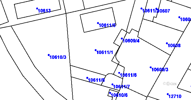 Parcela st. 10611/1 v KÚ Plzeň, Katastrální mapa