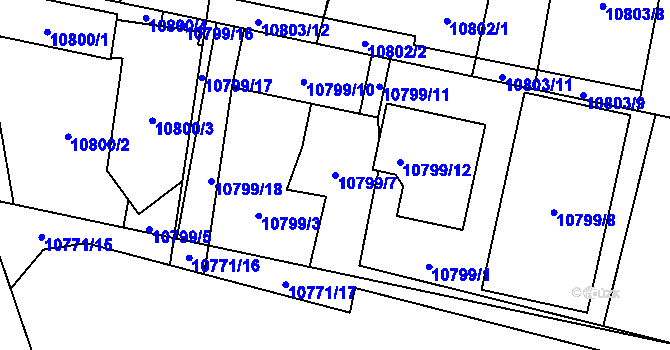 Parcela st. 10799/7 v KÚ Plzeň, Katastrální mapa