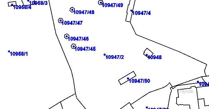 Parcela st. 10947/2 v KÚ Plzeň, Katastrální mapa