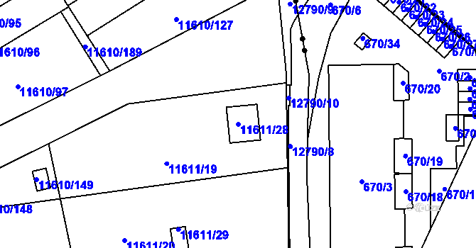 Parcela st. 11611/28 v KÚ Plzeň, Katastrální mapa