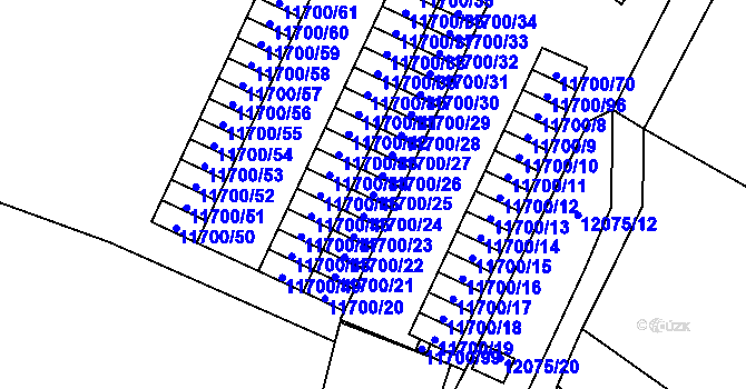 Parcela st. 11700/25 v KÚ Plzeň, Katastrální mapa