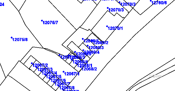 Parcela st. 12069/3 v KÚ Plzeň, Katastrální mapa