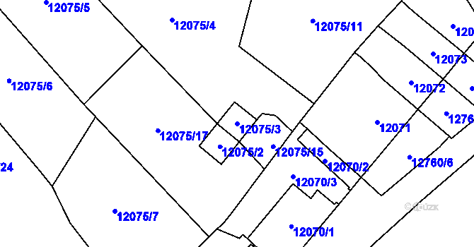 Parcela st. 12075/3 v KÚ Plzeň, Katastrální mapa