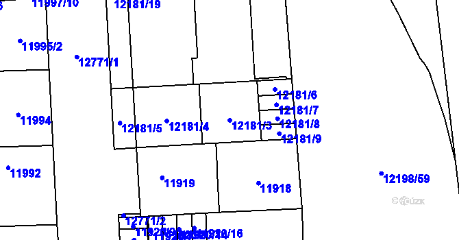 Parcela st. 12181/3 v KÚ Plzeň, Katastrální mapa