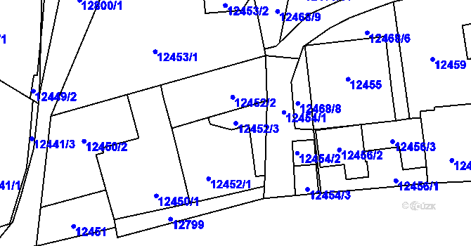 Parcela st. 12452/3 v KÚ Plzeň, Katastrální mapa