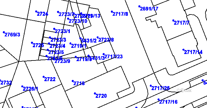 Parcela st. 2717/23 v KÚ Plzeň, Katastrální mapa
