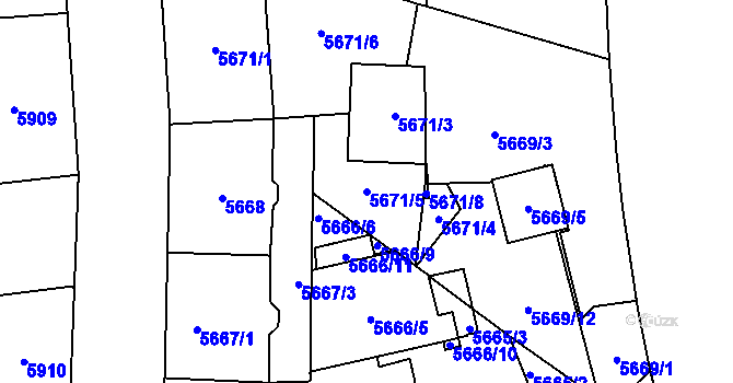 Parcela st. 5671/5 v KÚ Plzeň, Katastrální mapa