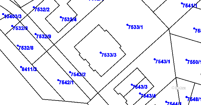 Parcela st. 7533/3 v KÚ Plzeň, Katastrální mapa